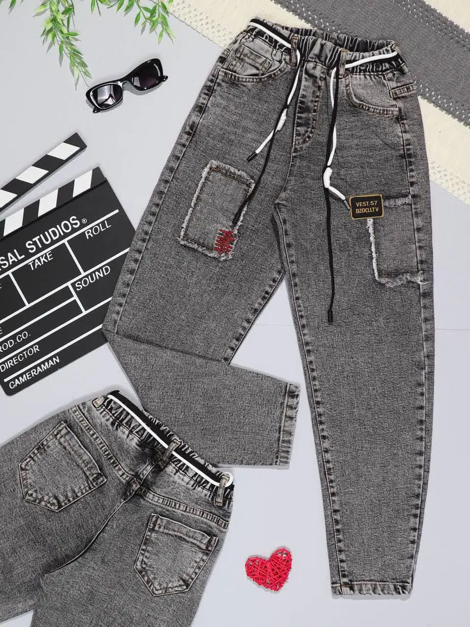 👫شلوار جین مام گلدوزی زغالی ۲تیکه خور WEST👫
