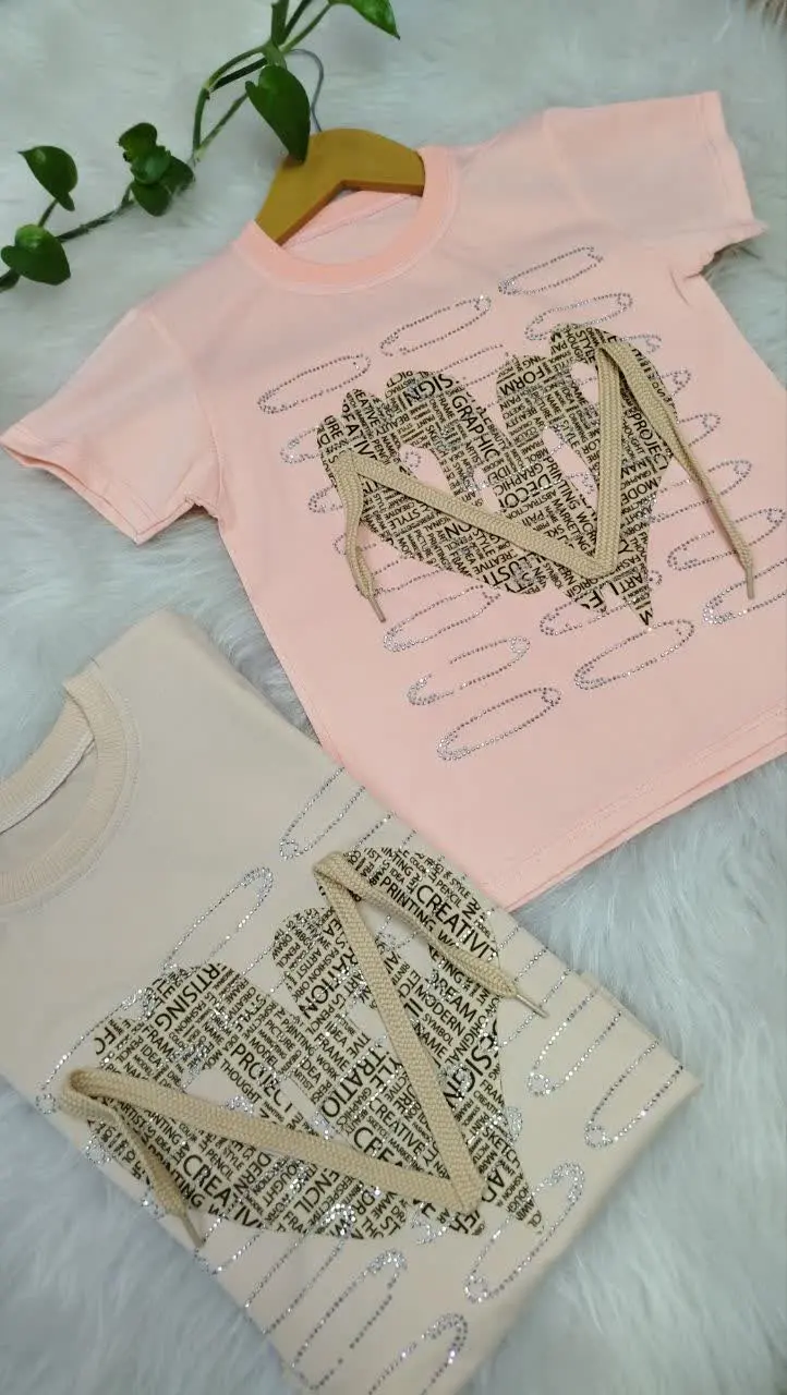 تیشرت تک دخترانه نگین دار