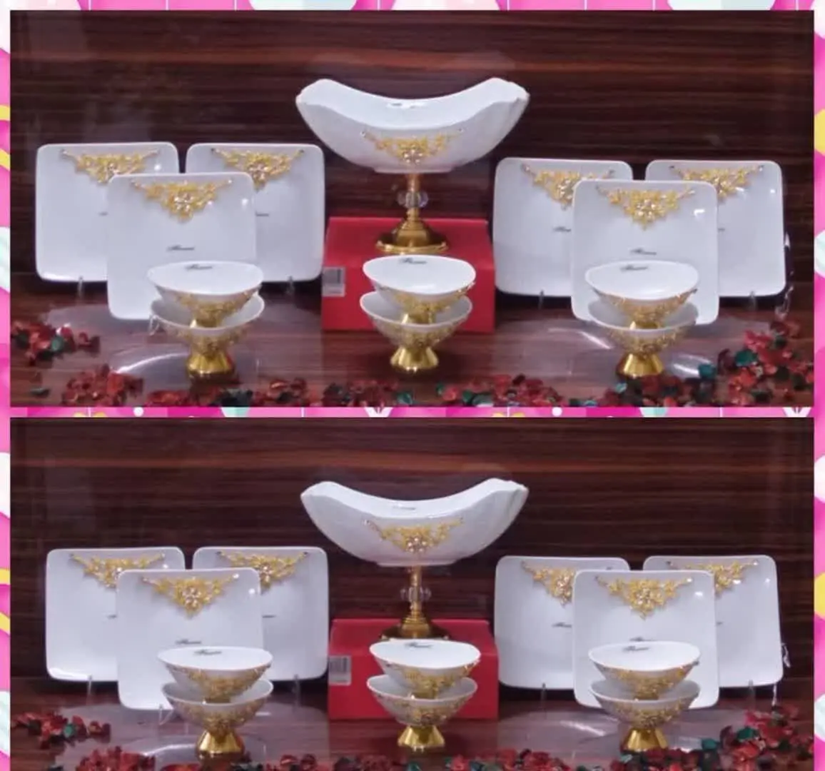 🌹سرویس۱۳پارچه میوه خوری گل برنزی طرح باران👌👏سفیدیخچالی😍😍
