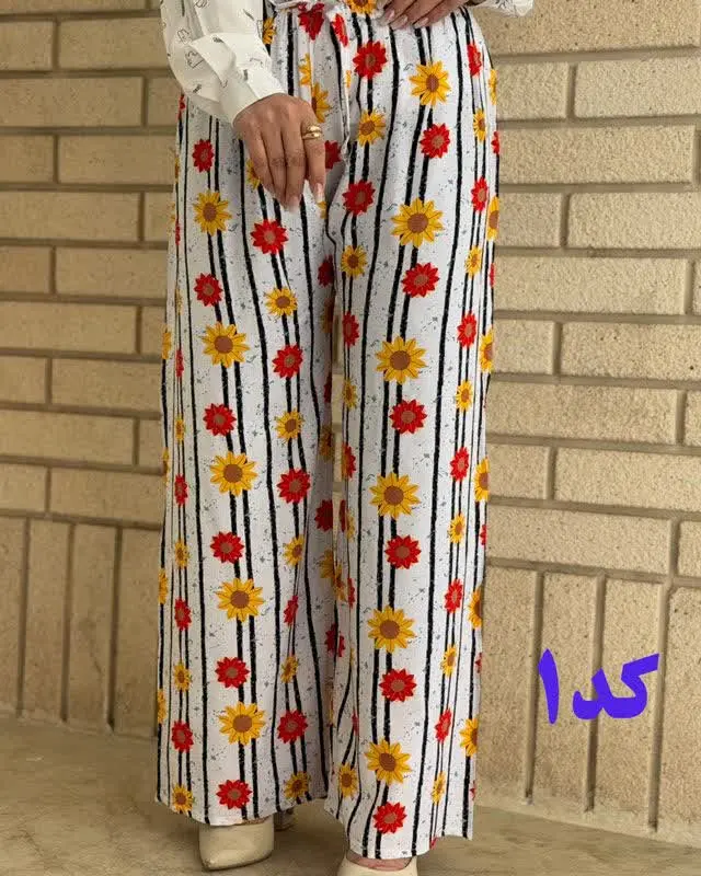 👗شلوار نخی خارجی طرح دار 
