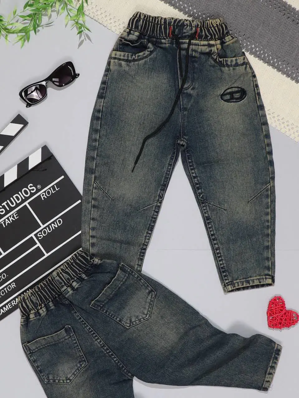 👫شلوار جین نقلی مام آبی کثیف👫