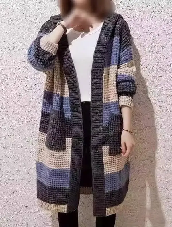 ژاکت بافت کلاهدار بلند شیک ,