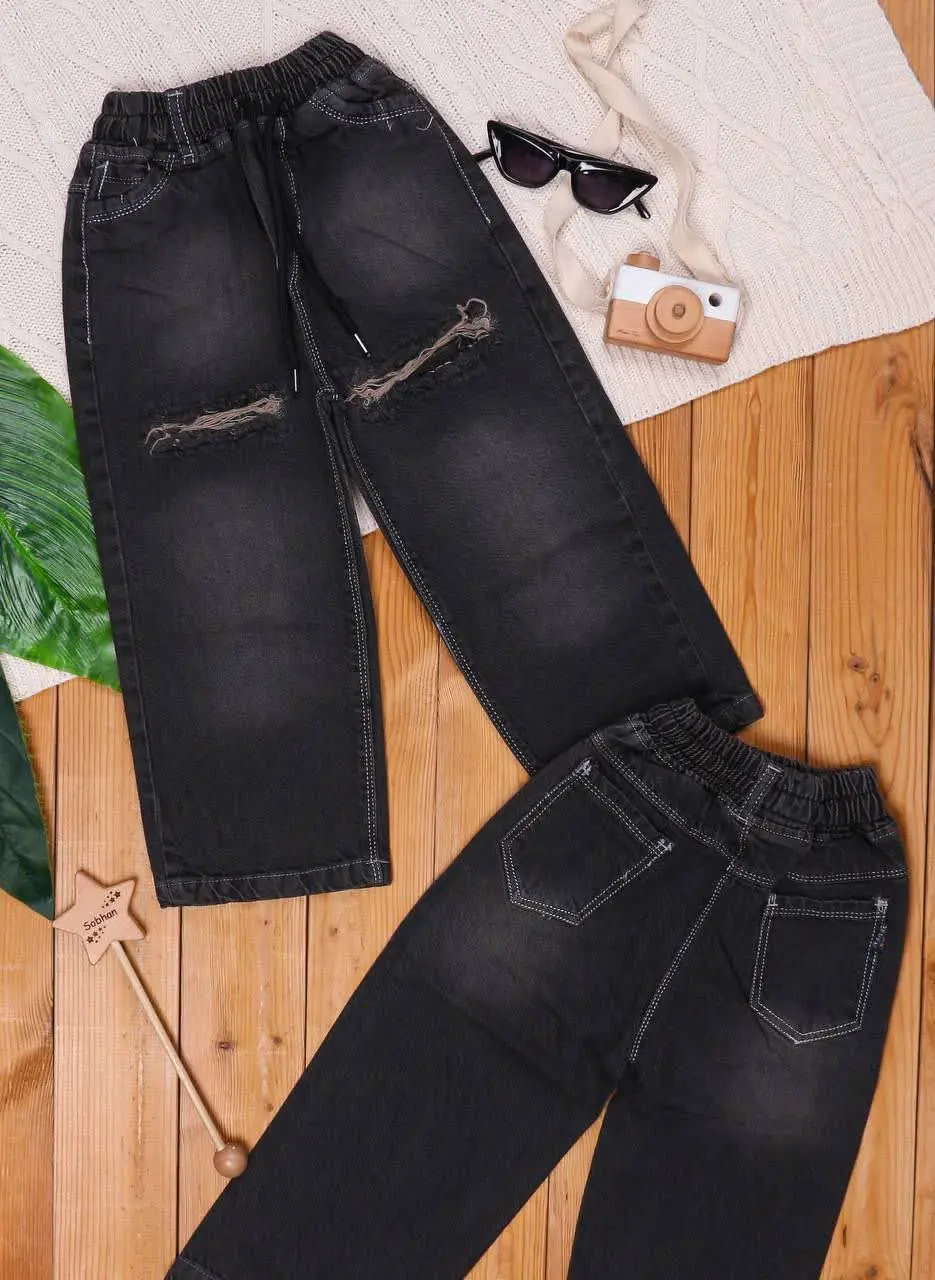 🎄 شلوار لی بگ ذغالی تیغ خور...