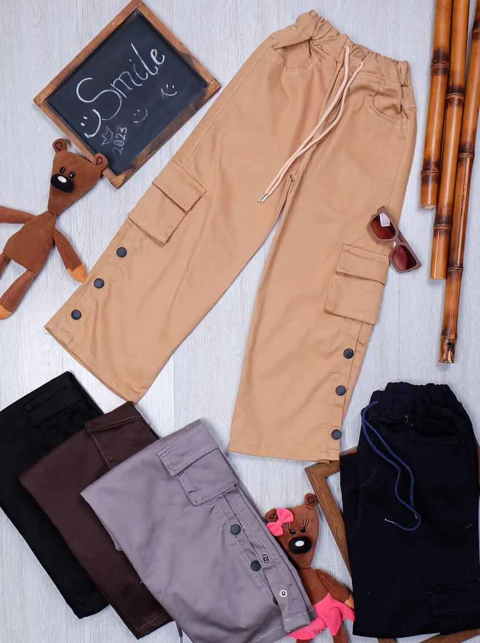 👫شلوار کتان بگ کارگو دمپا دکمه👫
