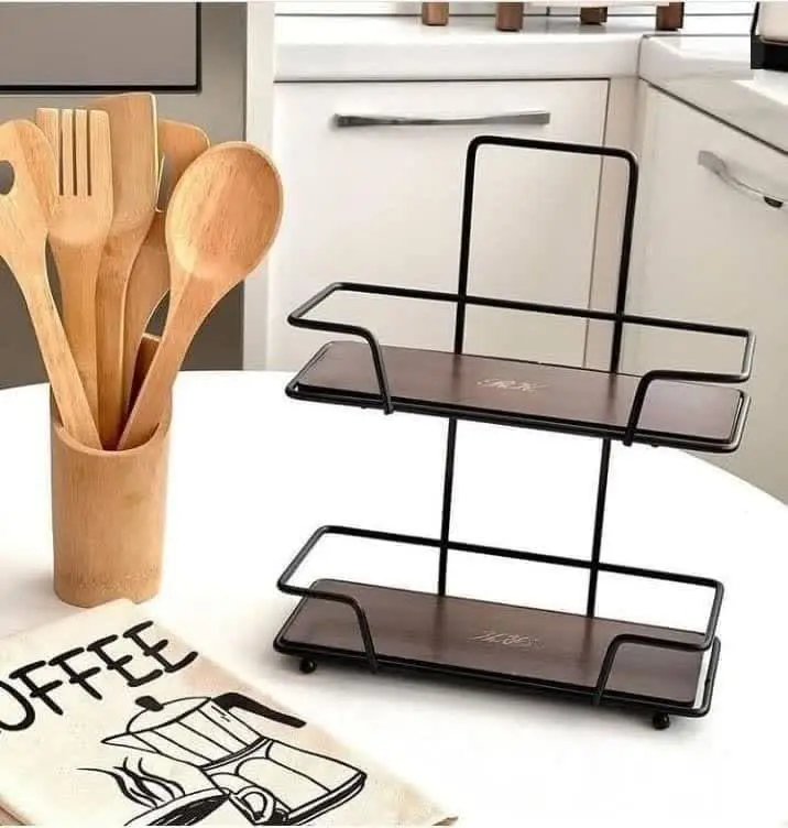 ⭕️استند فلزی جای ادویه دو طبقه دسته دار
