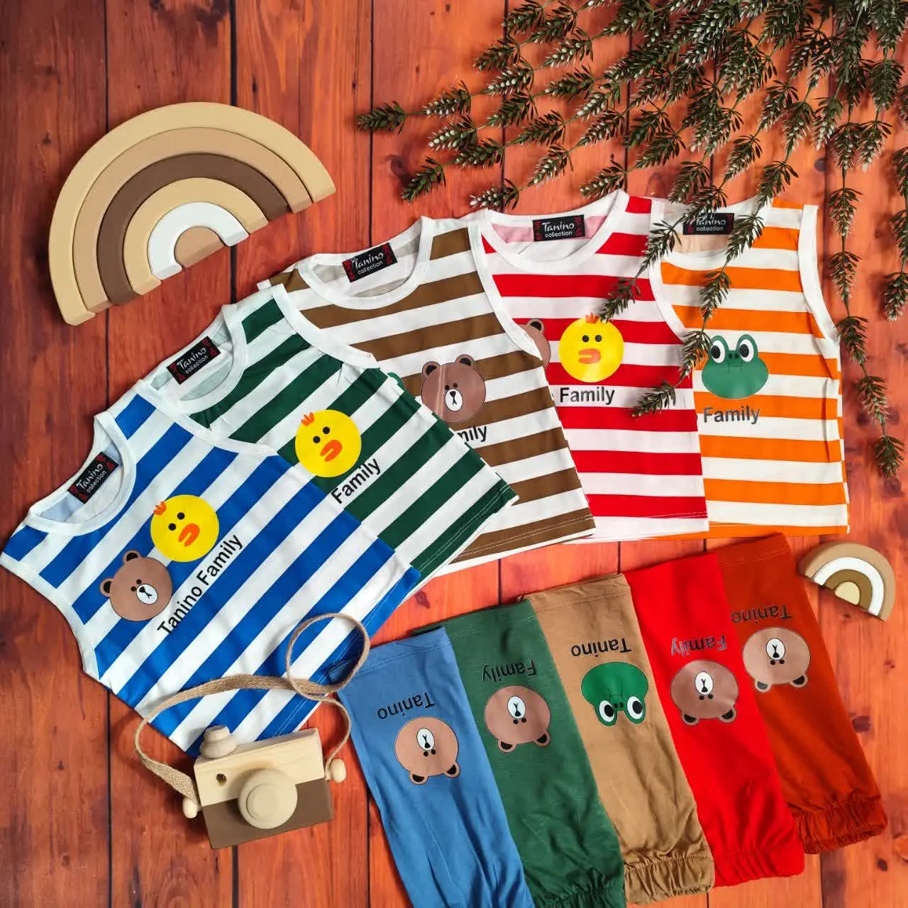 😍ست تاپ وشلوارک راه راه حیوانات، جنس پنبه یک‌ رو با کیفیت عاااالی 🤌 
