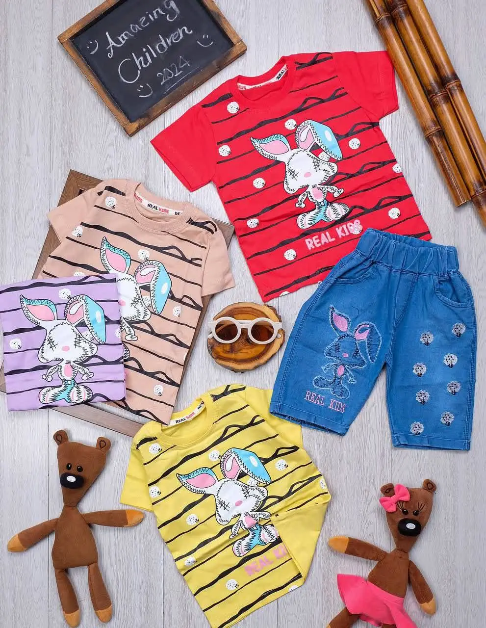 👫تی شرت و شلوارک جین خرگوش👫
