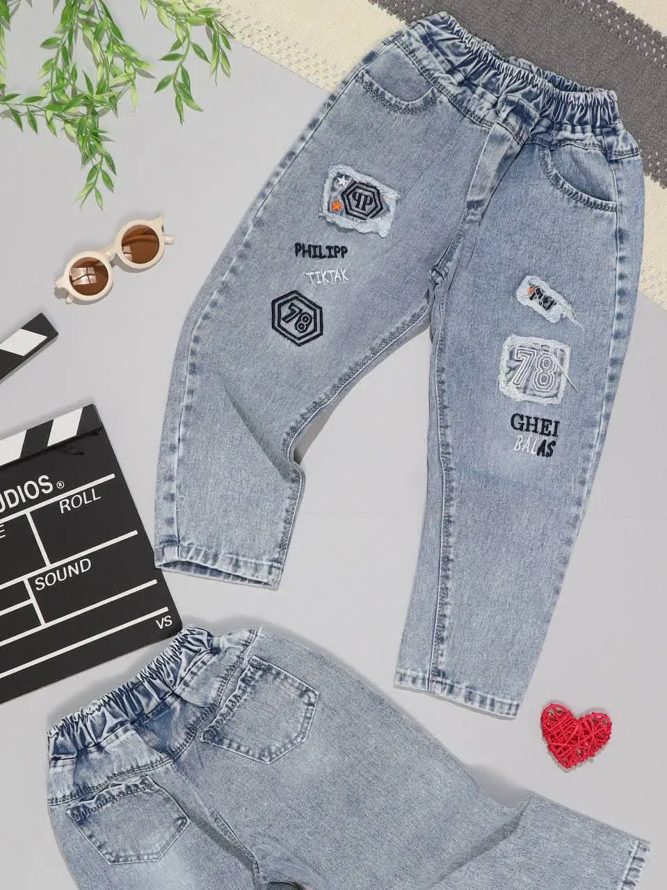 👫شلوار جین مام آبی گلدوزیPP۷۸👫