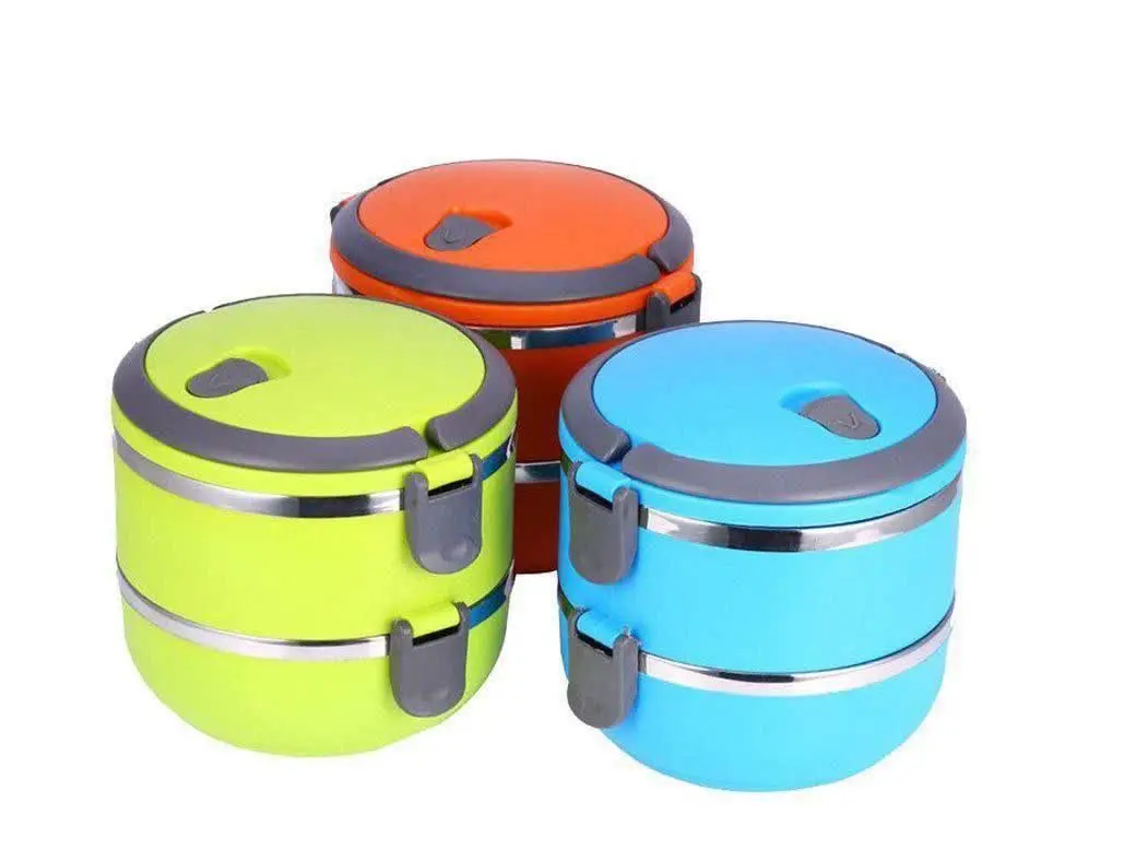 ظرف غذا دوطبقه داخل استیل قفل دار 
