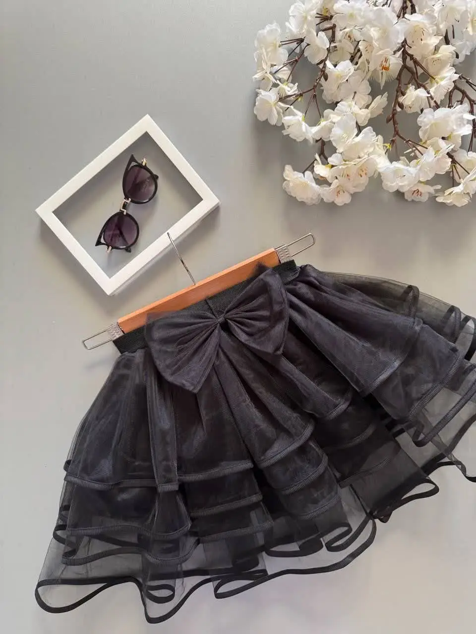 💞 دامن تک چهارطبقه توری چین دار 💞
