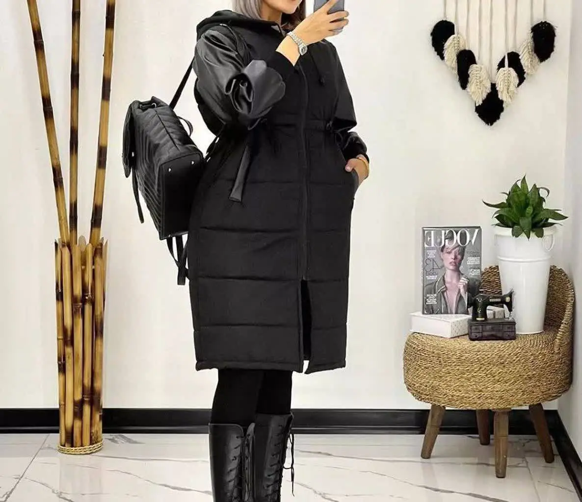 کاپشن آستین چرم نیکا