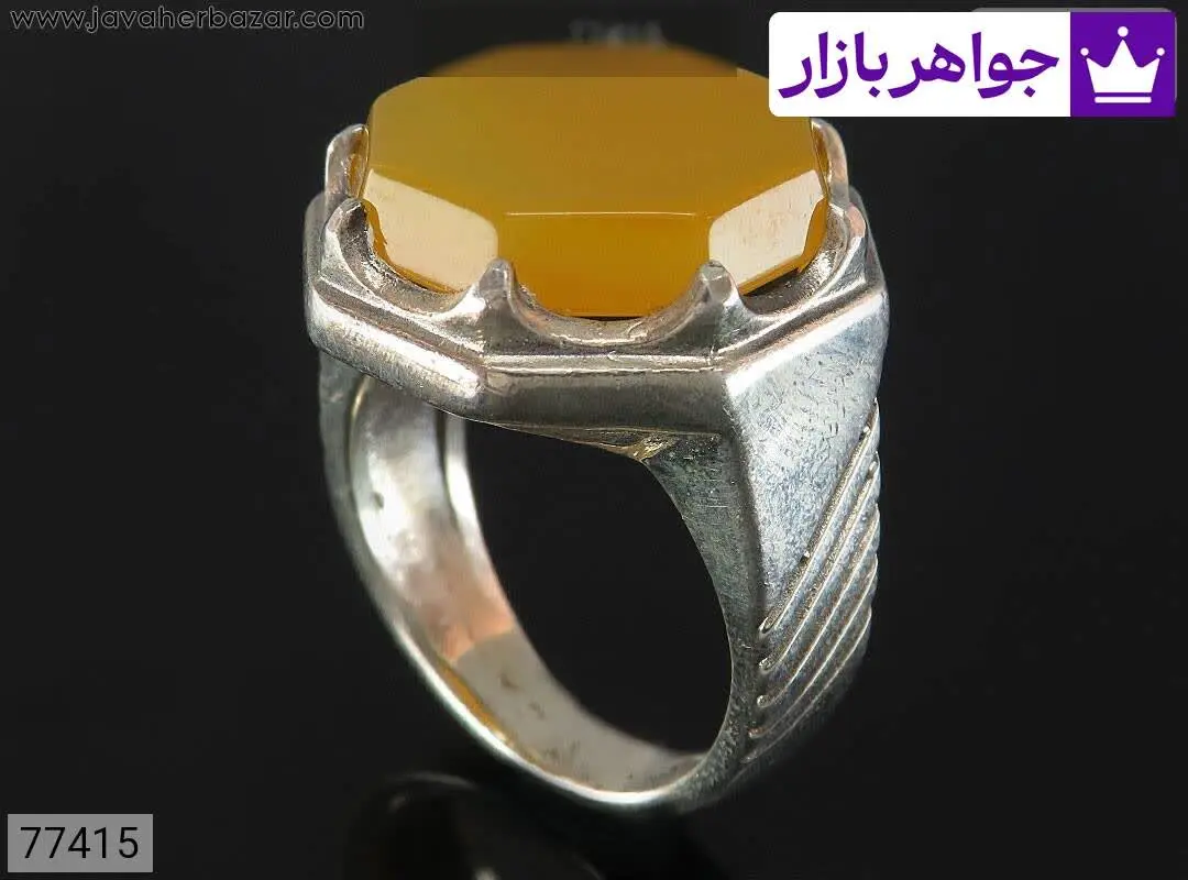 انگشتر نقره عقیق زرد هشت ضل...