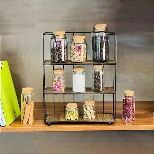 استند جا ادویه ۳ طبقه فلزی کف چوبی
