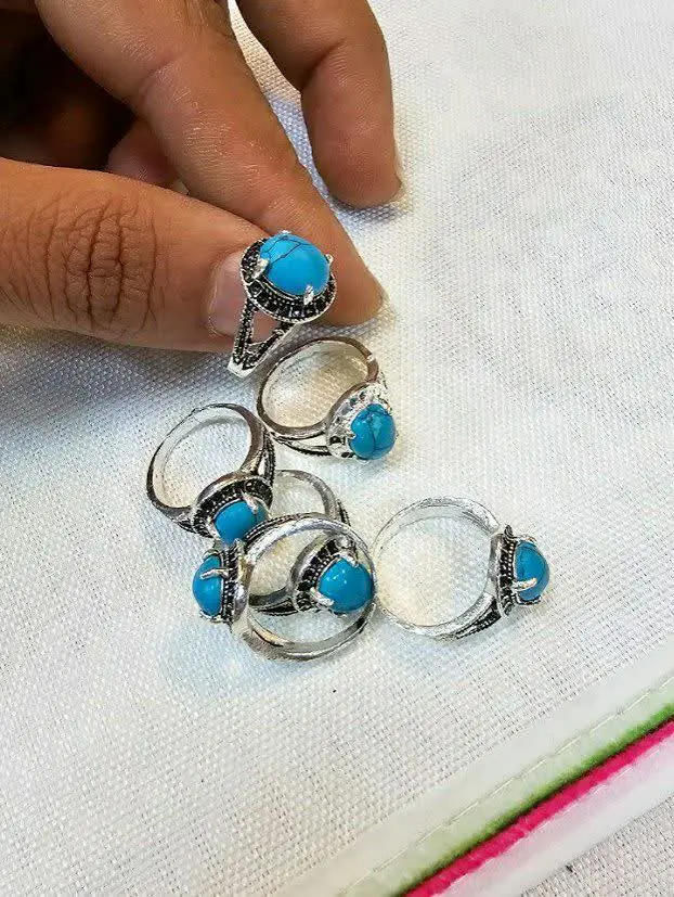 ⭕️ انگشتر زنانه نگین‌طرح فیروزه 
