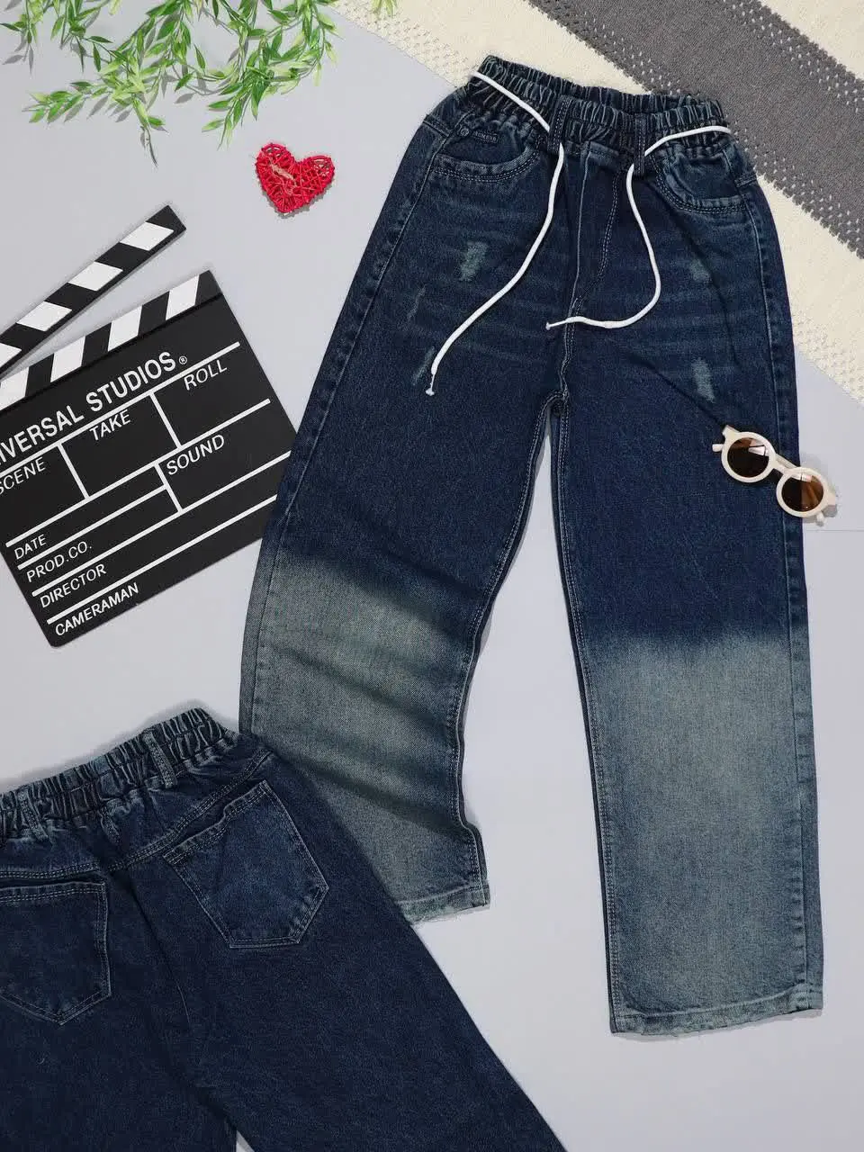 👫شلوار جین بگ آبی تیره پایین رادو کثیف شور 👫
