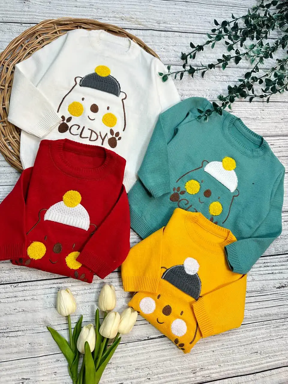 بلوز بافت گپ طرح خرس کلاهدار نوزادی و کودک کد ۱۲۱۰۱۶ 
