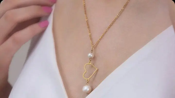 #گردنبند استیل مروارید و قلب
