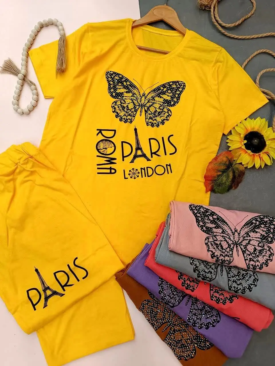 ست تیشرت شلوارک جلو چاپ و نگین پاریس
