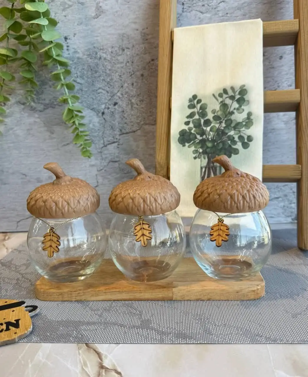 💥بانکه شیشه ای بلوط سه تایی💥