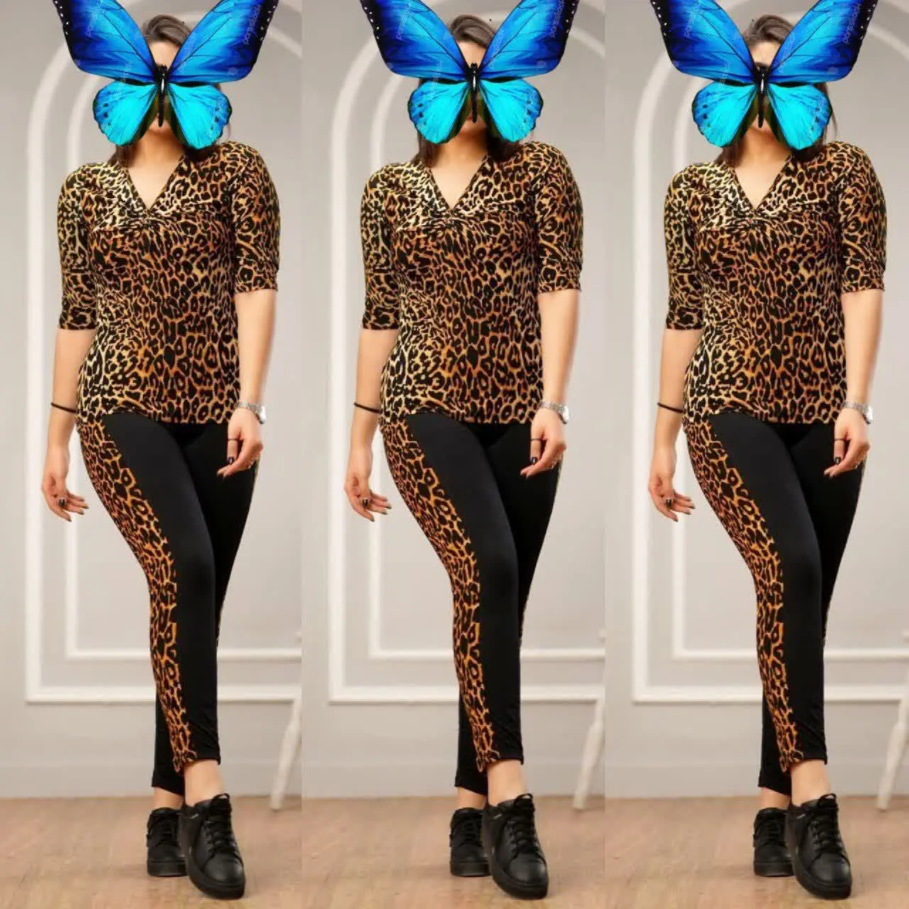 نام: بلوز شلوار گره‌ای پلنگی قهوه‌ای
