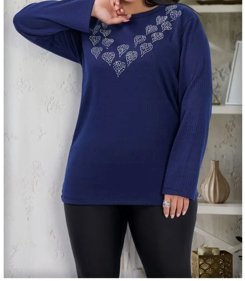 بلوز ویسکوز ضخیم طرح دار نگین دار
