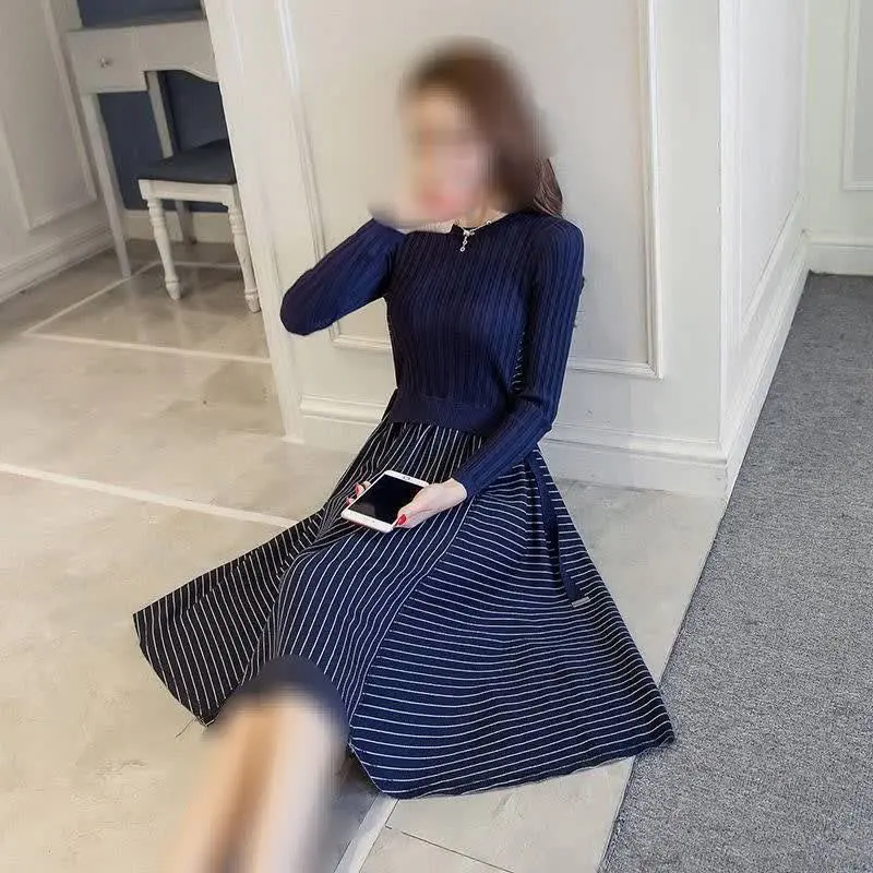 پیراهن بافت راه راه بلند،