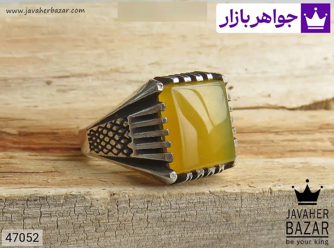 انگشتر نقره عقیق زرد طرح سن...