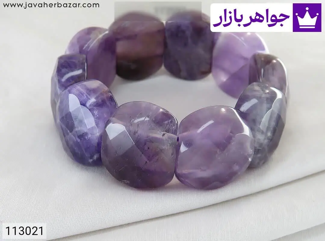 دستبند سنگی آمتیست تراش خور...