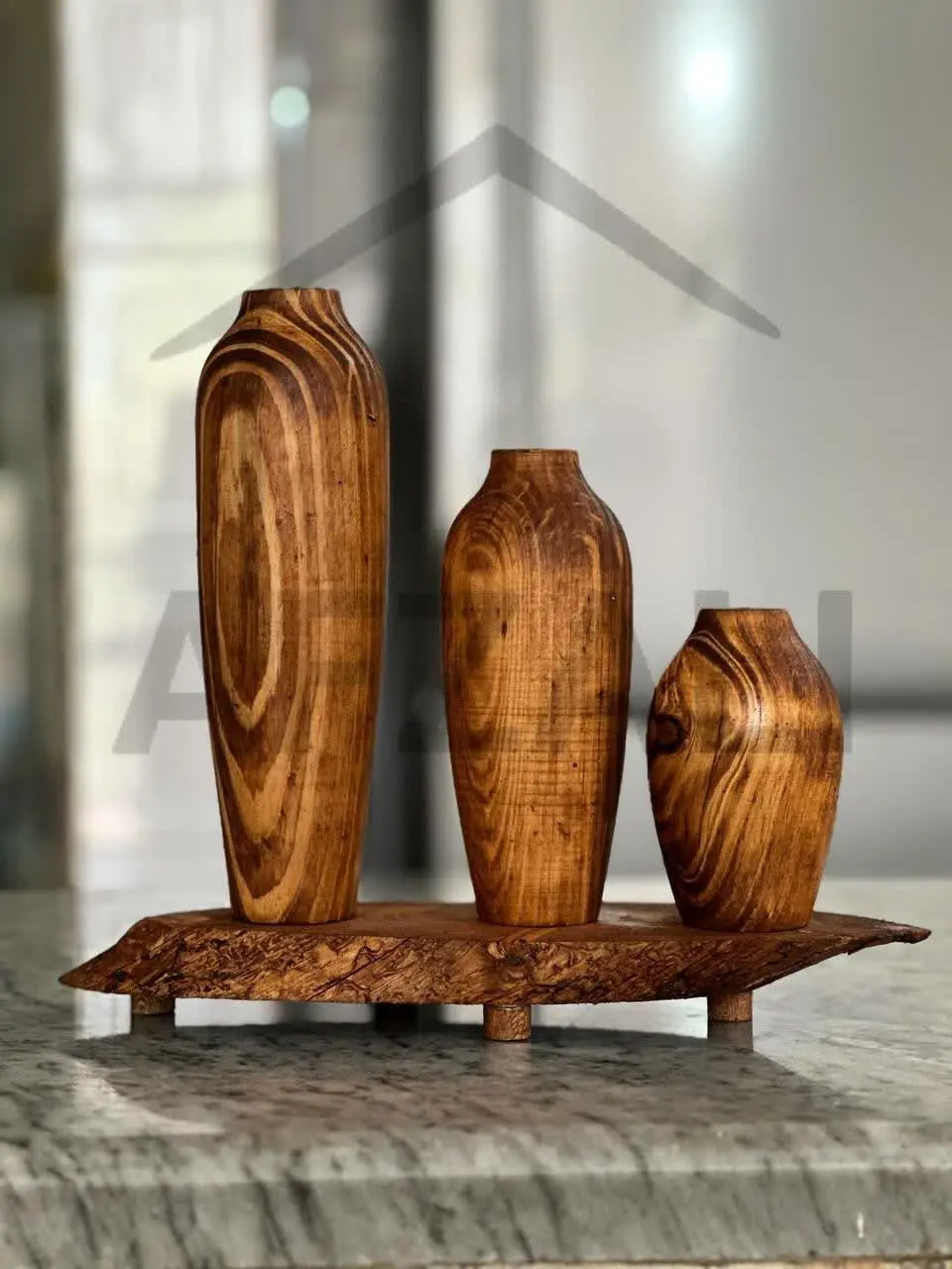 🔺گلدان چوبی ۳عددی زیره دار سایز بزرگ
