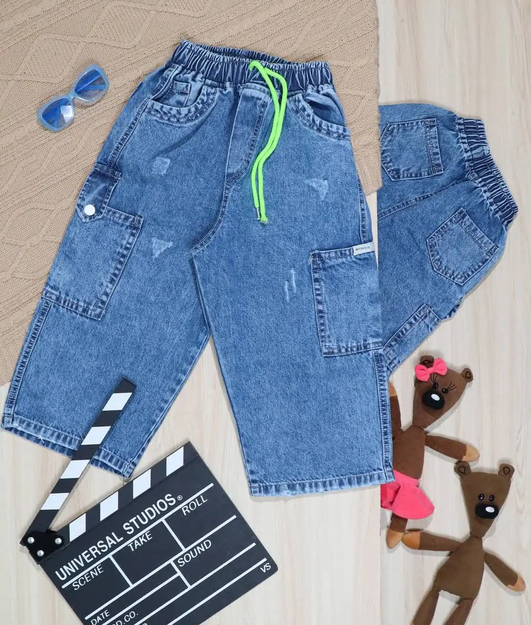 👫شلوارک جین آبی شش جیب👫
