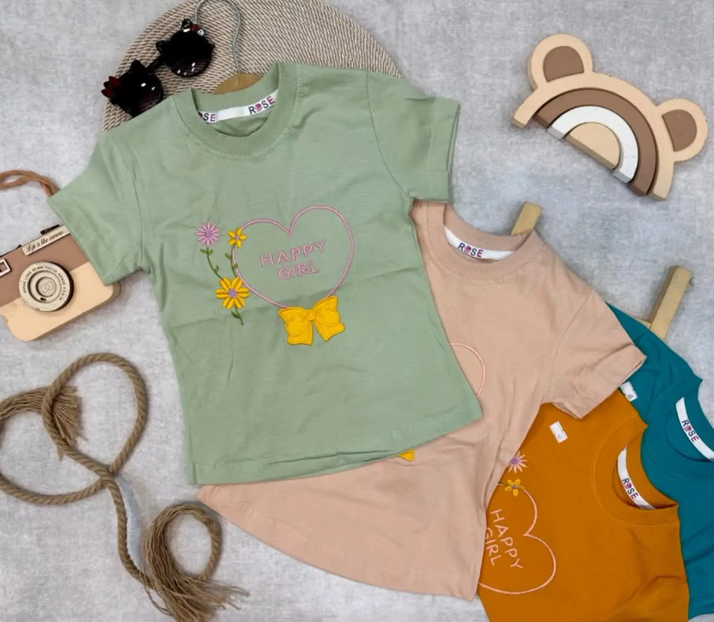 😍تیشرت تک دخترانه گلدوزی قلب😍