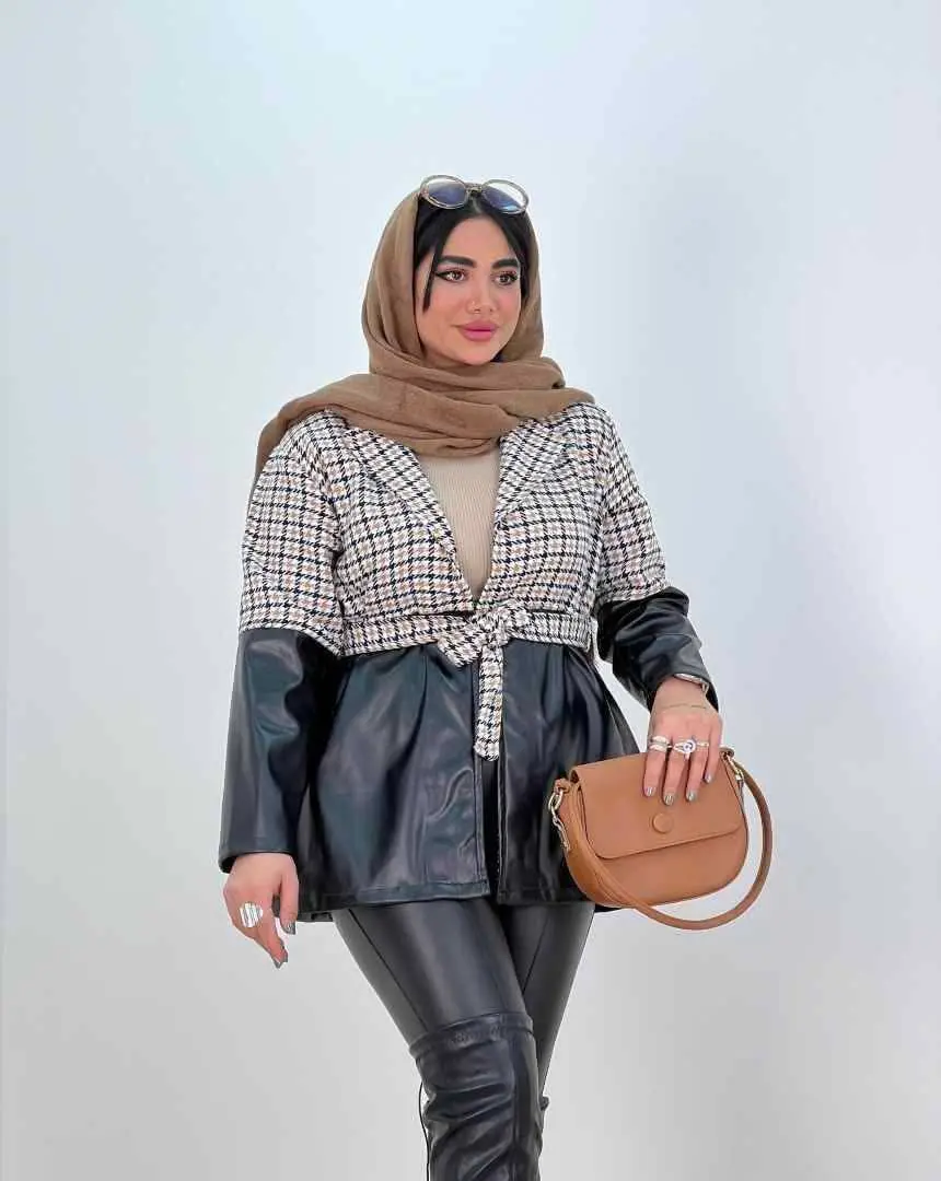 مانتو ترکیبی کمربنددار