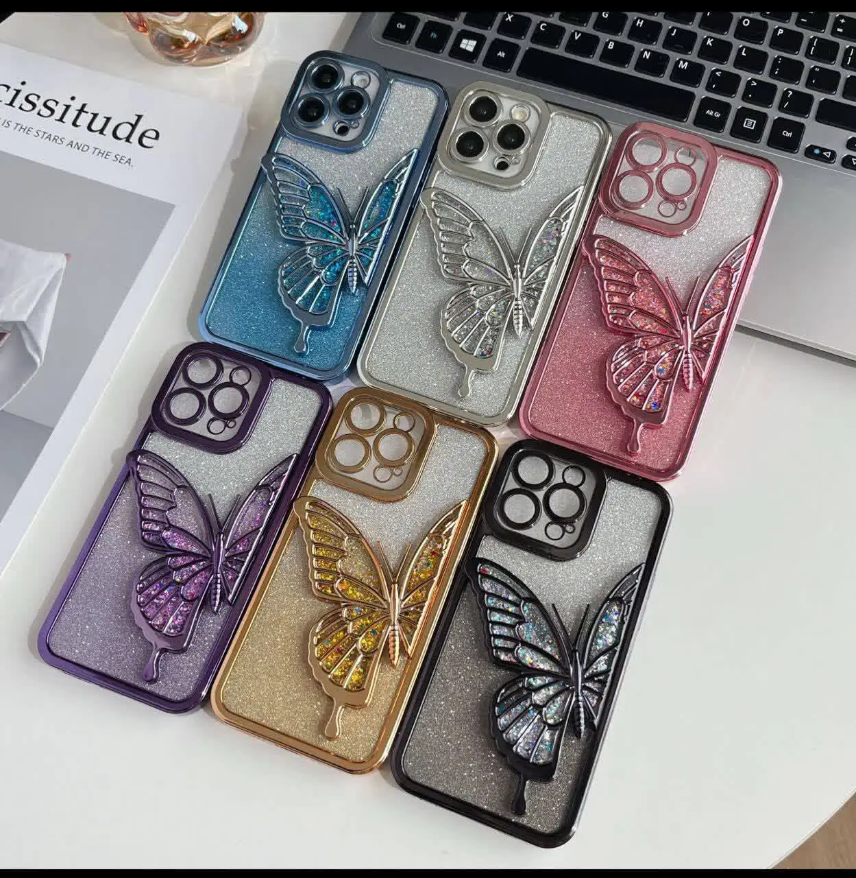 📱مدل قاب: قاب پروانه اکواریومی شاینا با قابلیت برداشتن ورقه شاین و استفاده به شکل شفاف در ۴ تم رنگی مشکی نقره‌ای و صورتی و بنفش مخصوص انواع #سامسونگ #شیائومی و #آیفون 
