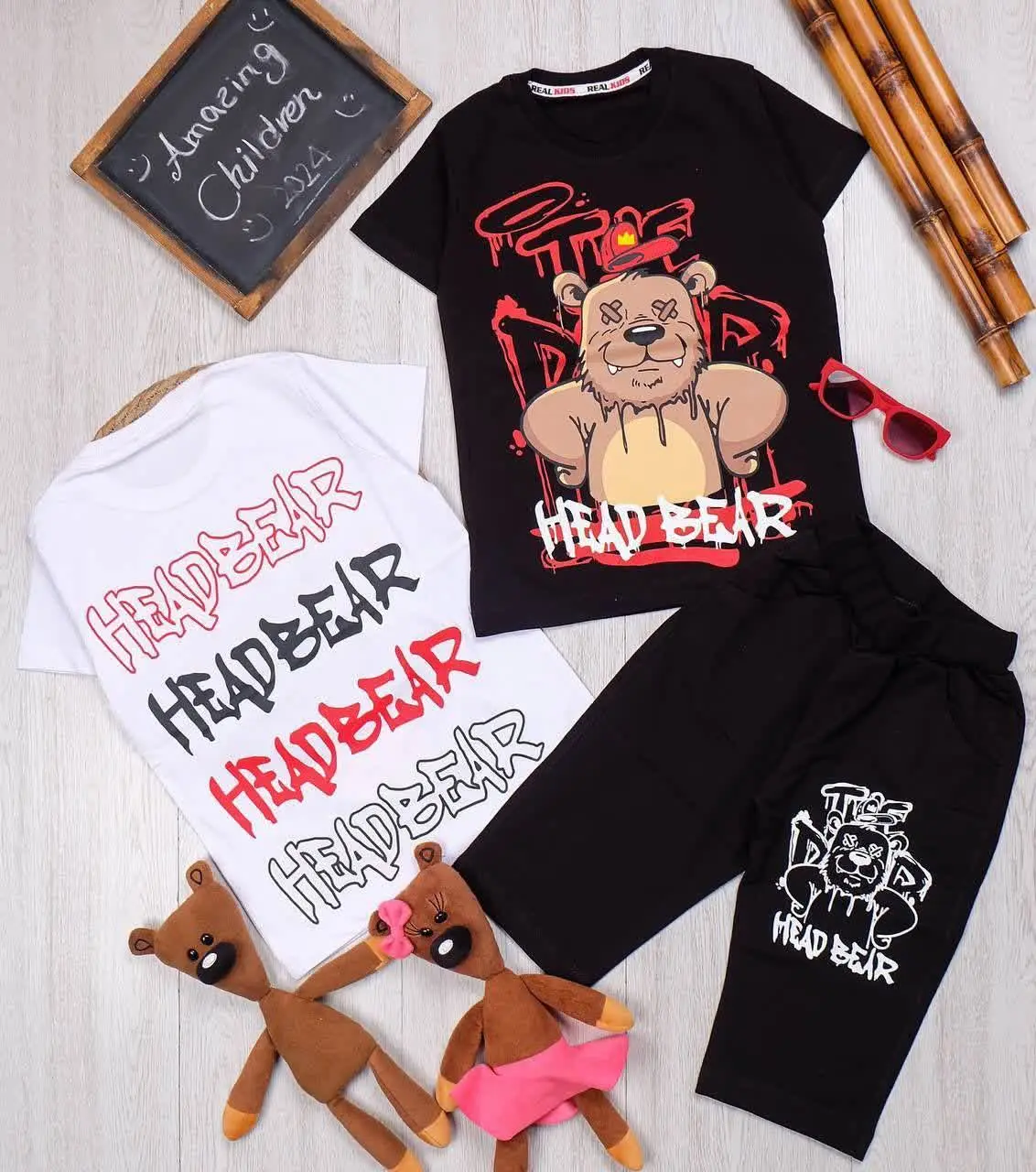 👫تیشرت و شلوارک چاپ خرس خون آشام👫
