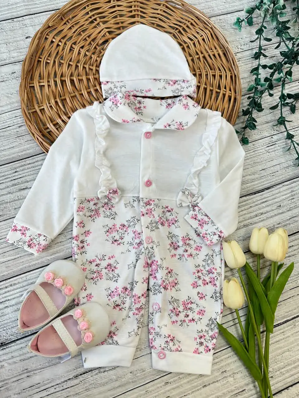 سرهمی گلدار شیری نوزادی و کودک کد ۱۱۲۰۴۵ 
