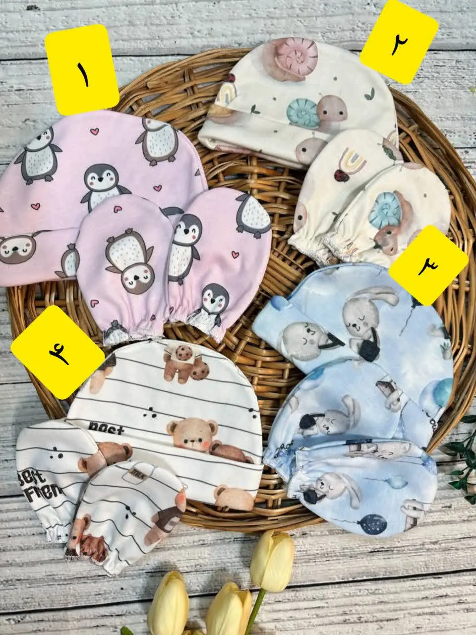 ست کلاه و دستکش عروسکی نوزادی و کودک کد ۷۱۰۴۵ 
