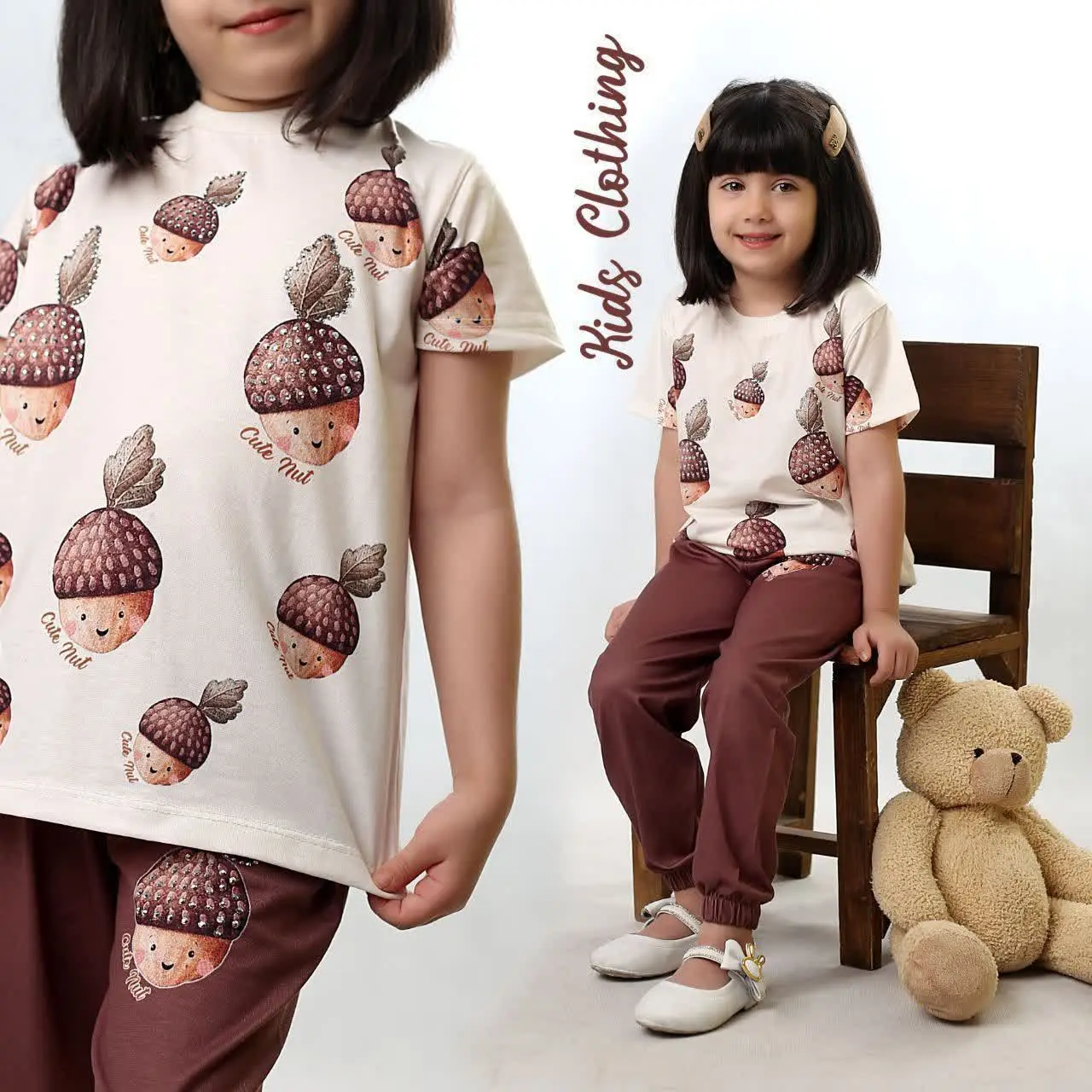 تیشرت شلوار دخترانه بلوط نگین دار
