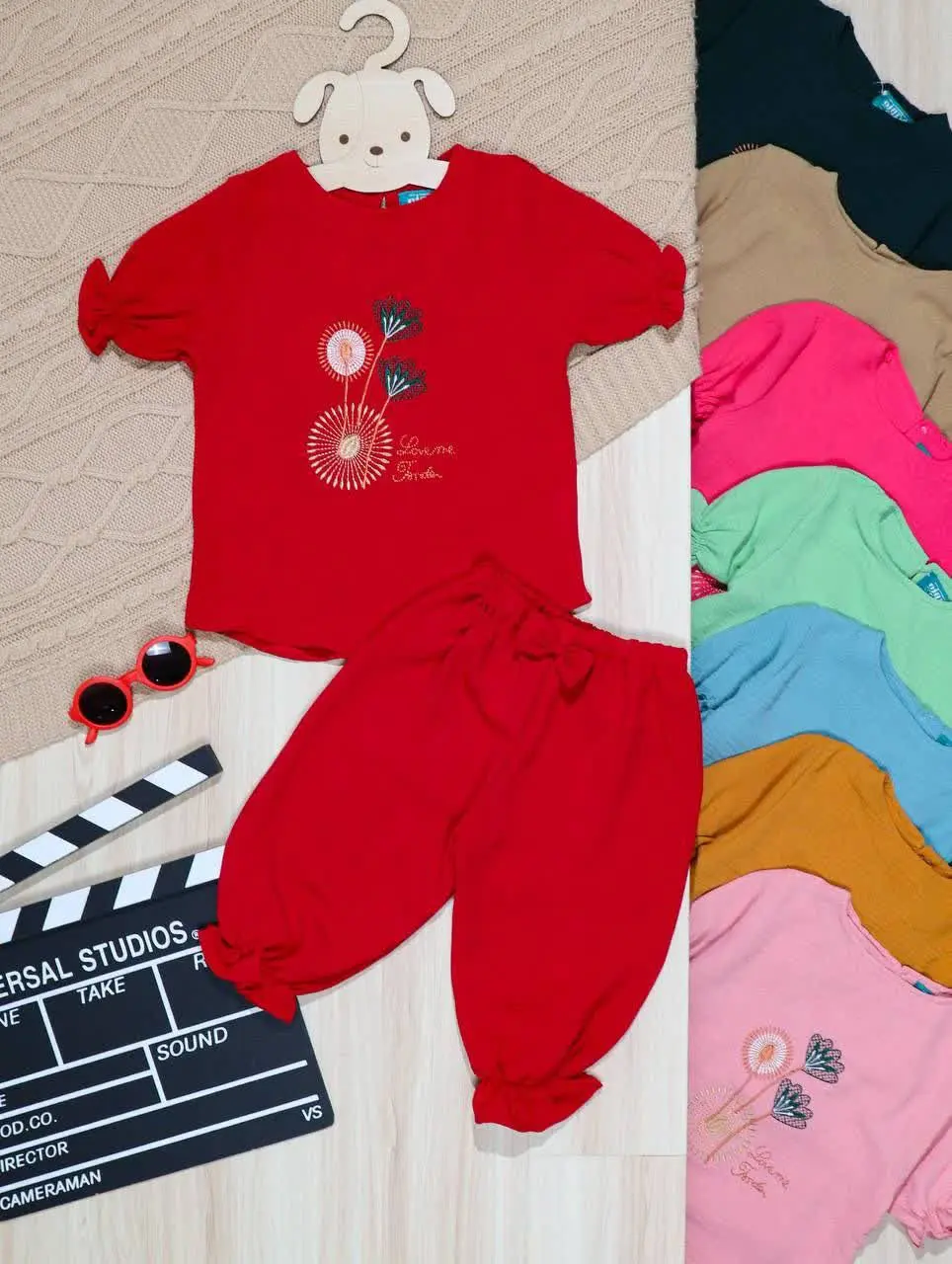 👫شومیز و شلوارک ابروبادی رنگی گلدوزی قاصدک👫
