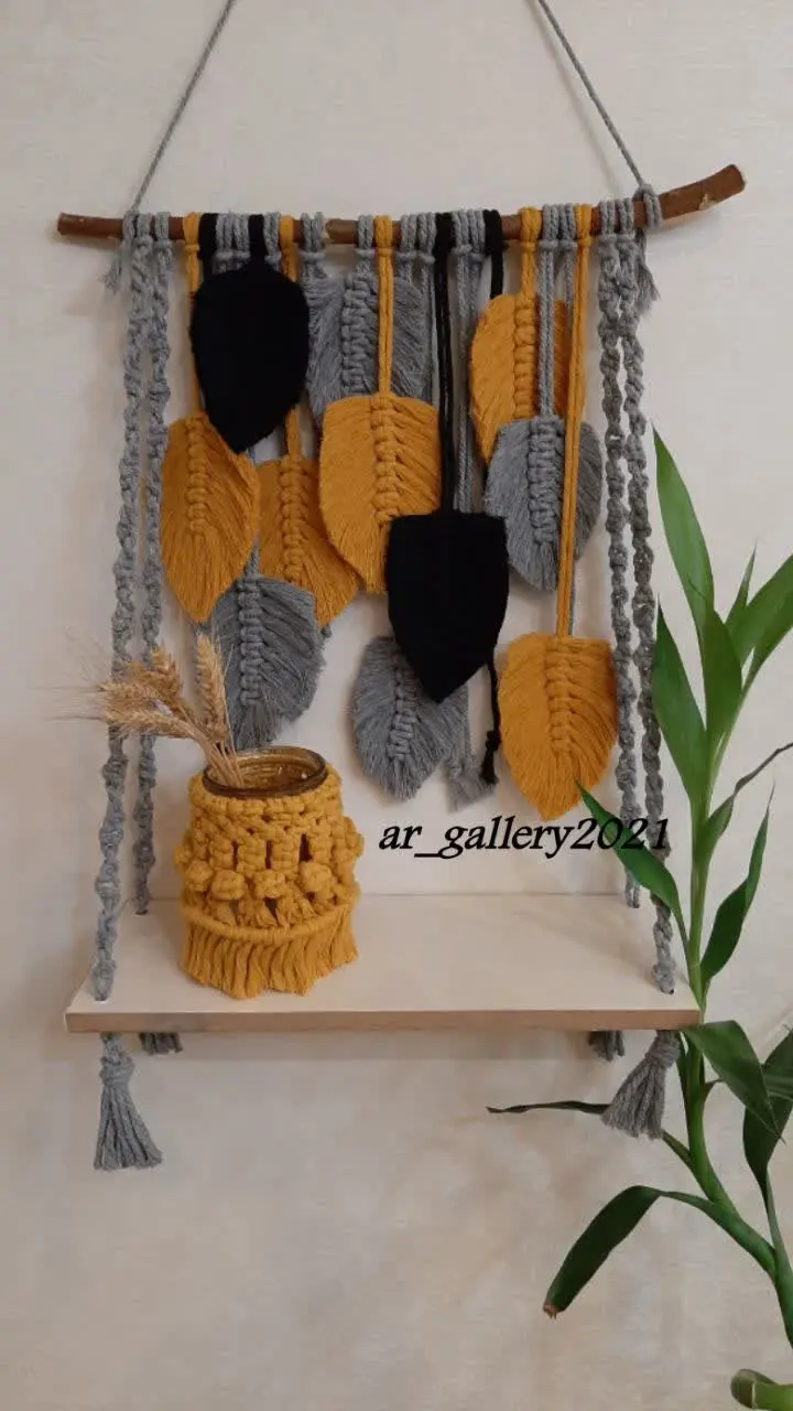 ✅دیوارکوب برگ مکرومه همراه شلف 
