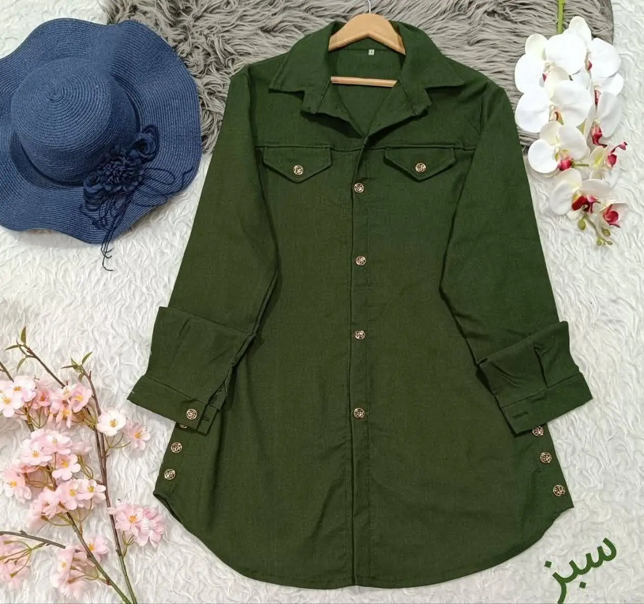 مانتو بغل دکمه کتان ۱۰۲