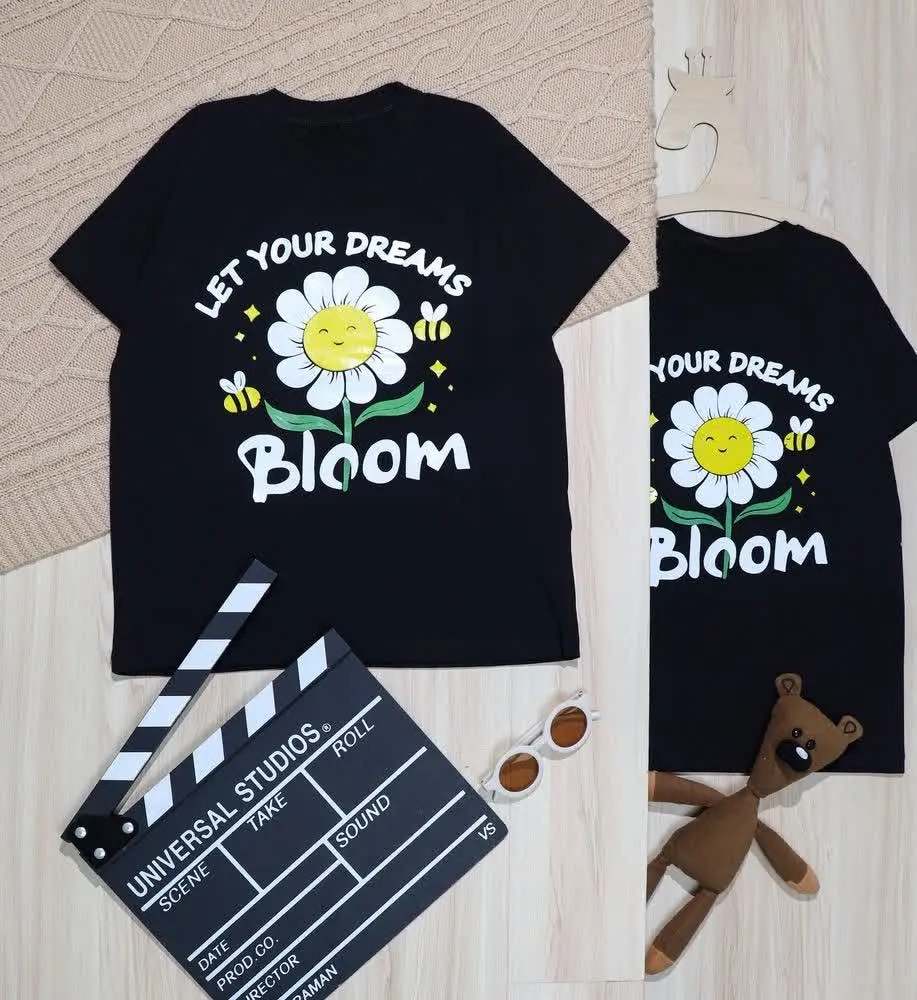 👫تیشرت دخترانه مشکی آفتابگردان و زنبور👫
