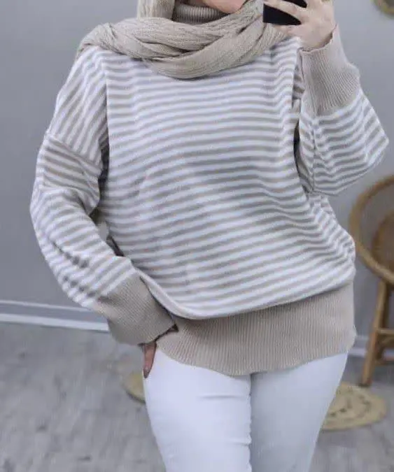 ✅ بلوز بافت راه راه یقه اسکی