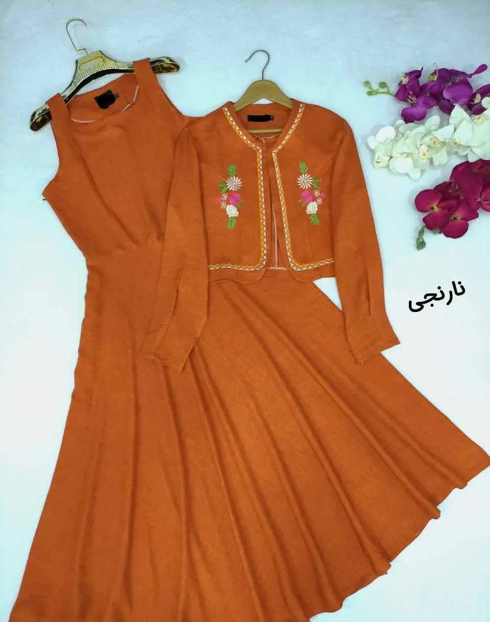 🍃نام: کت و سارافون شانتون گلدوزی 
