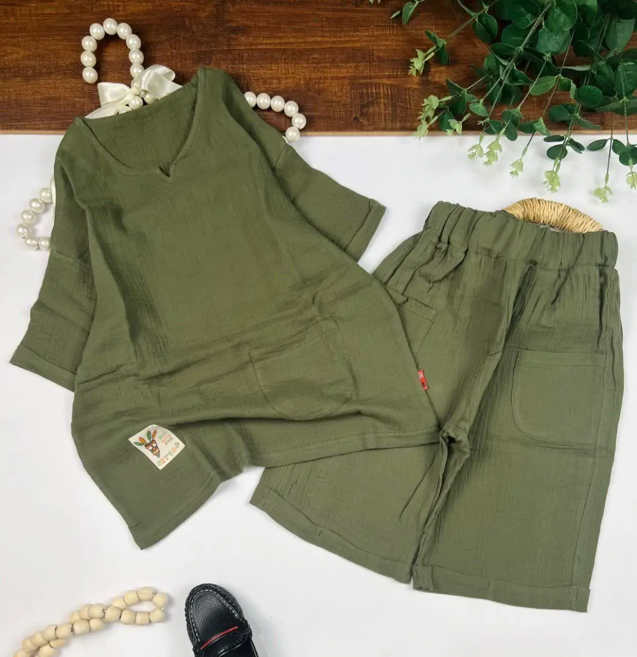 💞 ست تیشرت شلوارک دکمه دار کوبایی💞
