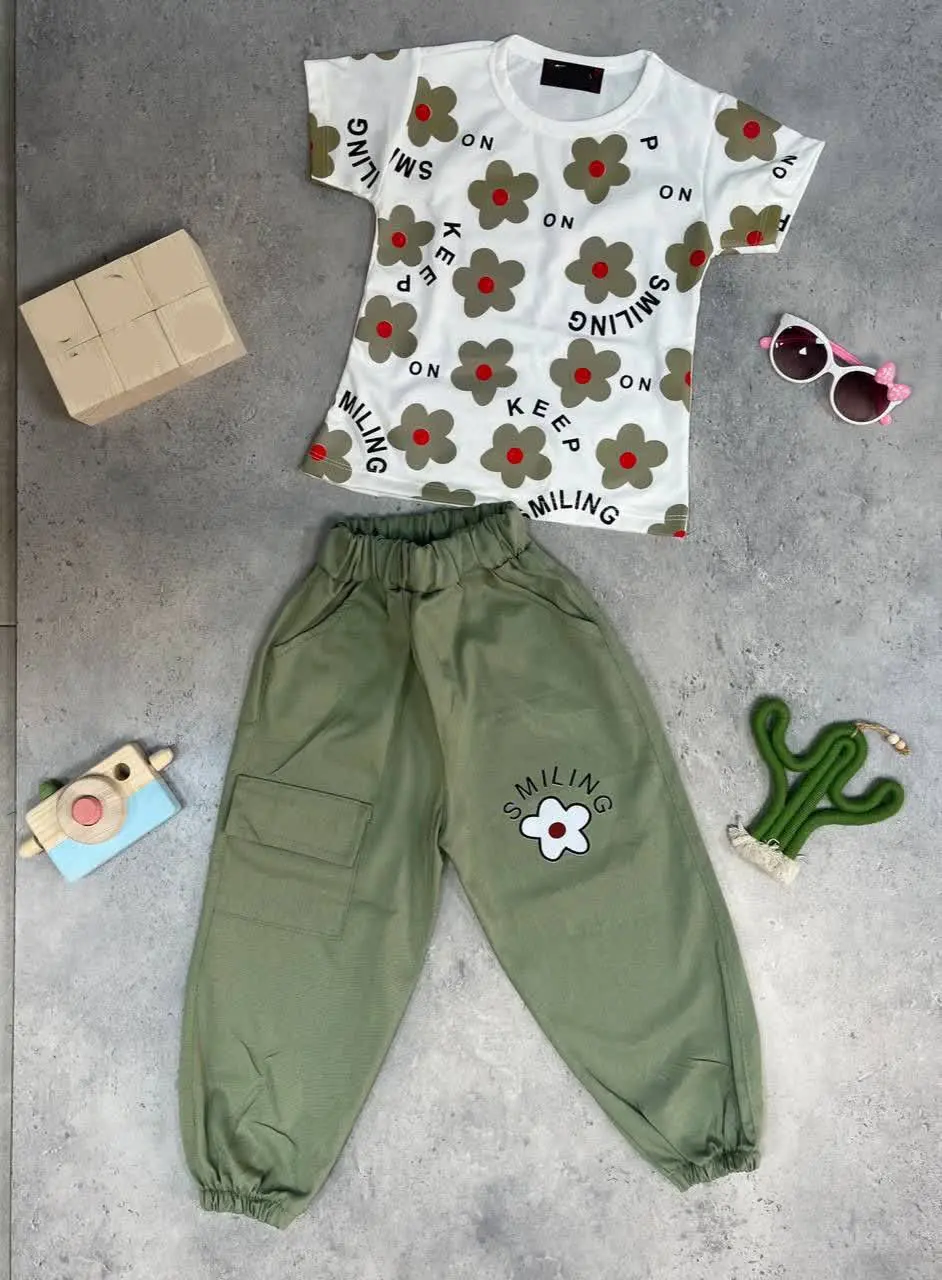 🌸تیشرت شلوار دخترانه طرح گل🌸
