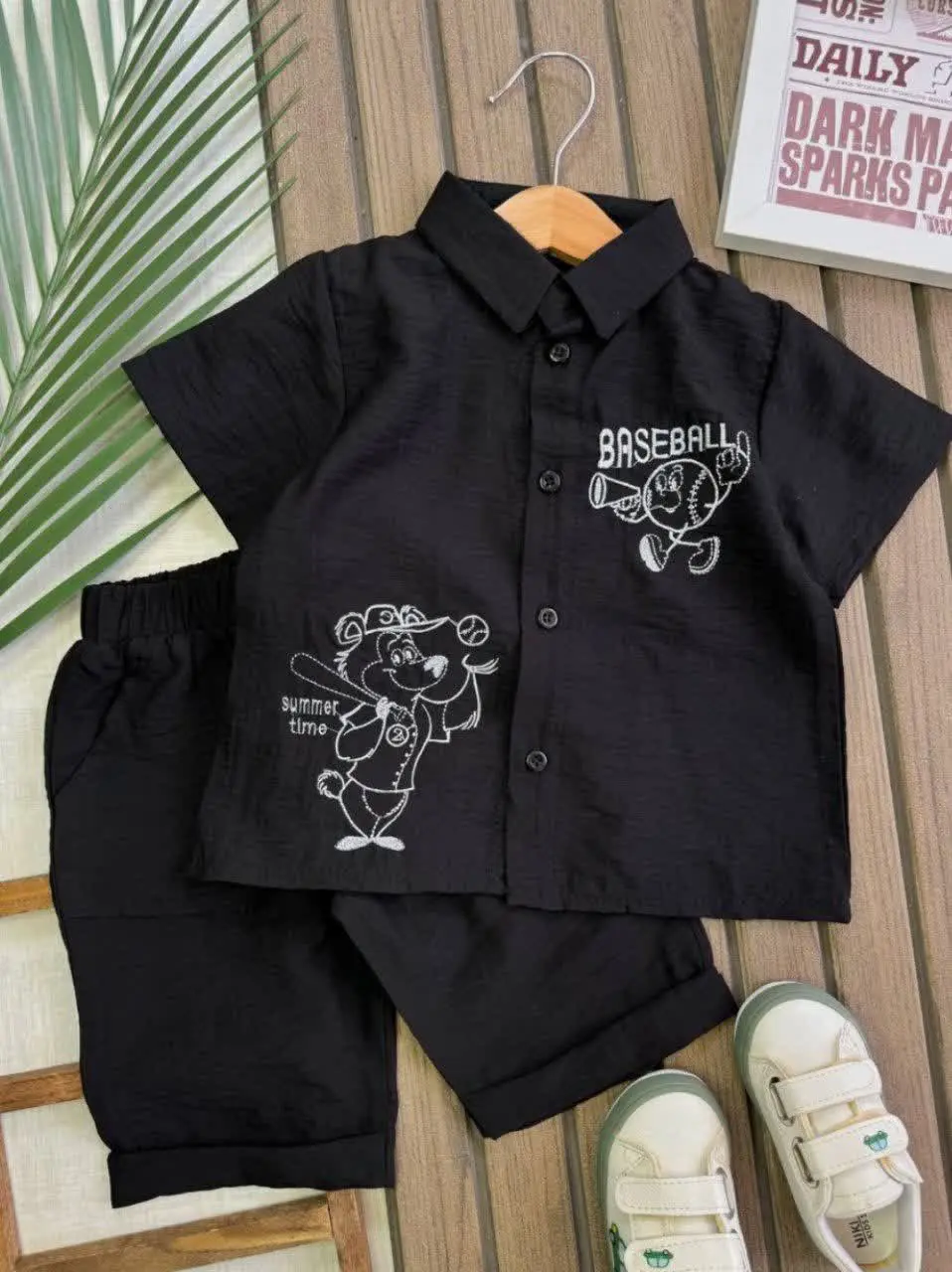 تیشرت شلوارک مشکی بیسبال
