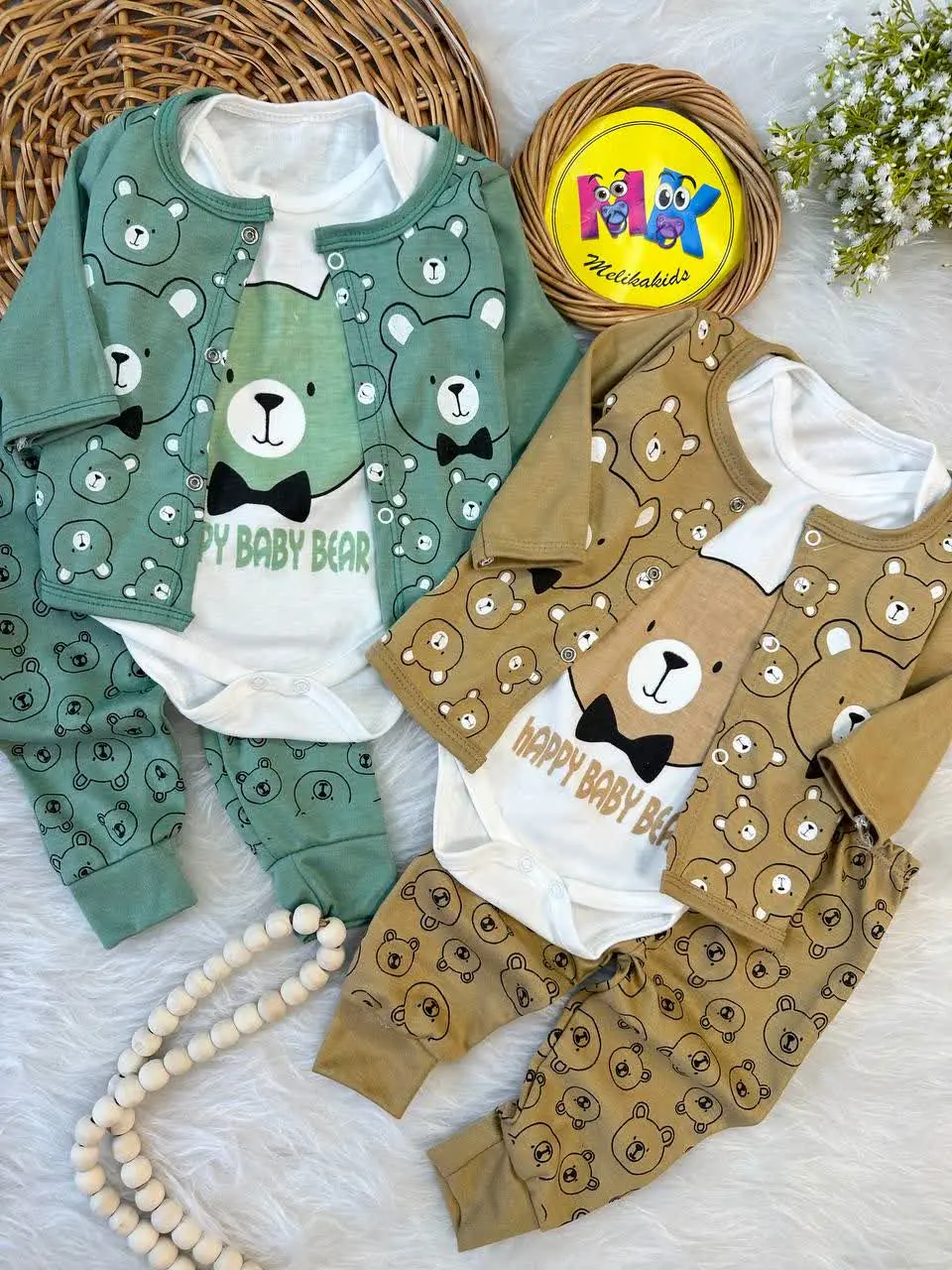 سه تکه طرح خرس پاپیونی تمام چاپ نوزادی و کودک کد ۱۱۷۲۴۸ 
