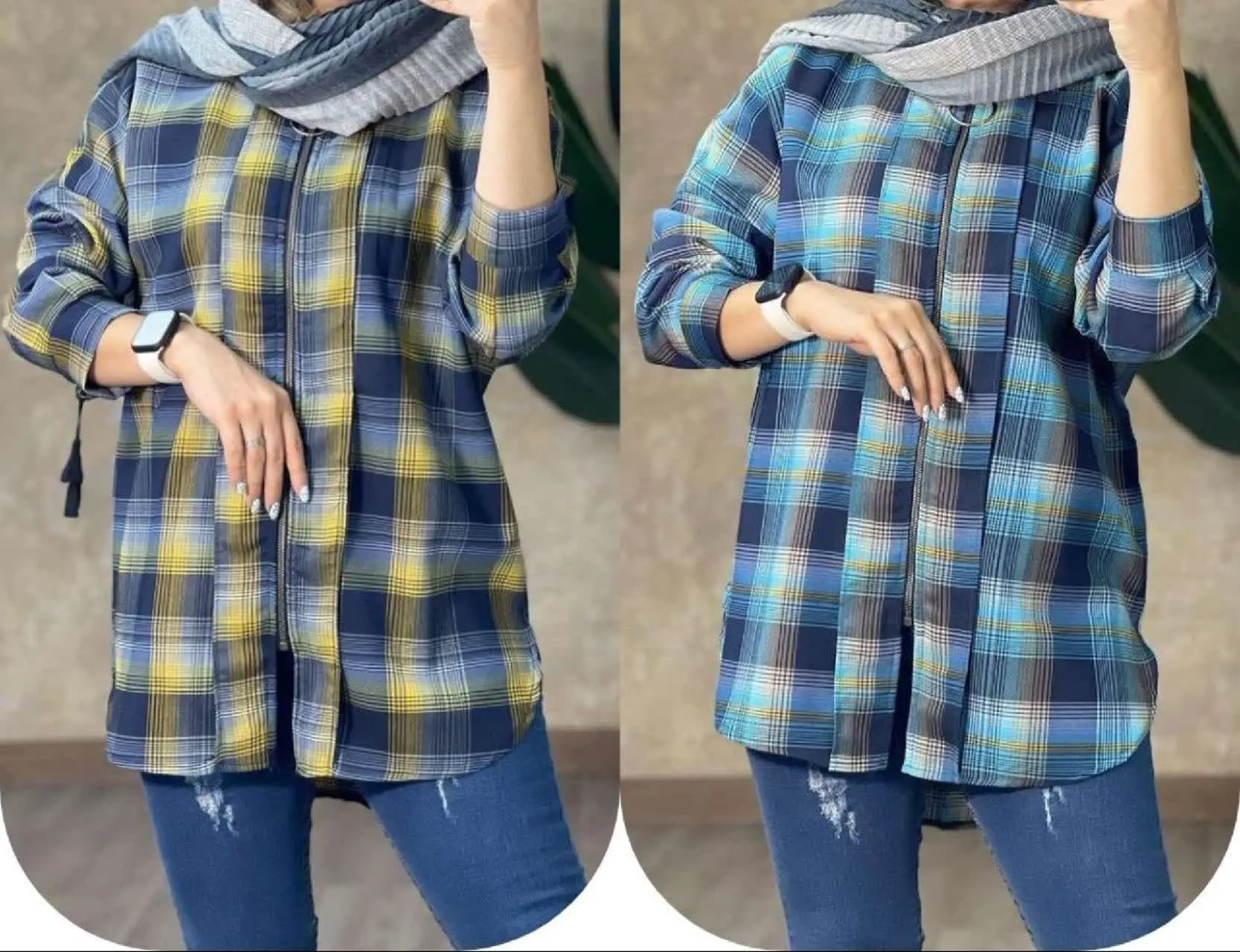 نام: مانتو جلو زیپ چهارخونه 
