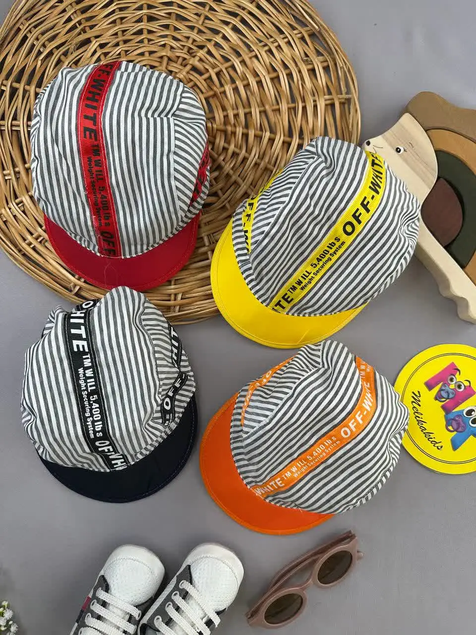 کلاه نقابدار طرح Off White راه راه نوزادی و کودک کد ۷۱۰۷۷ 
