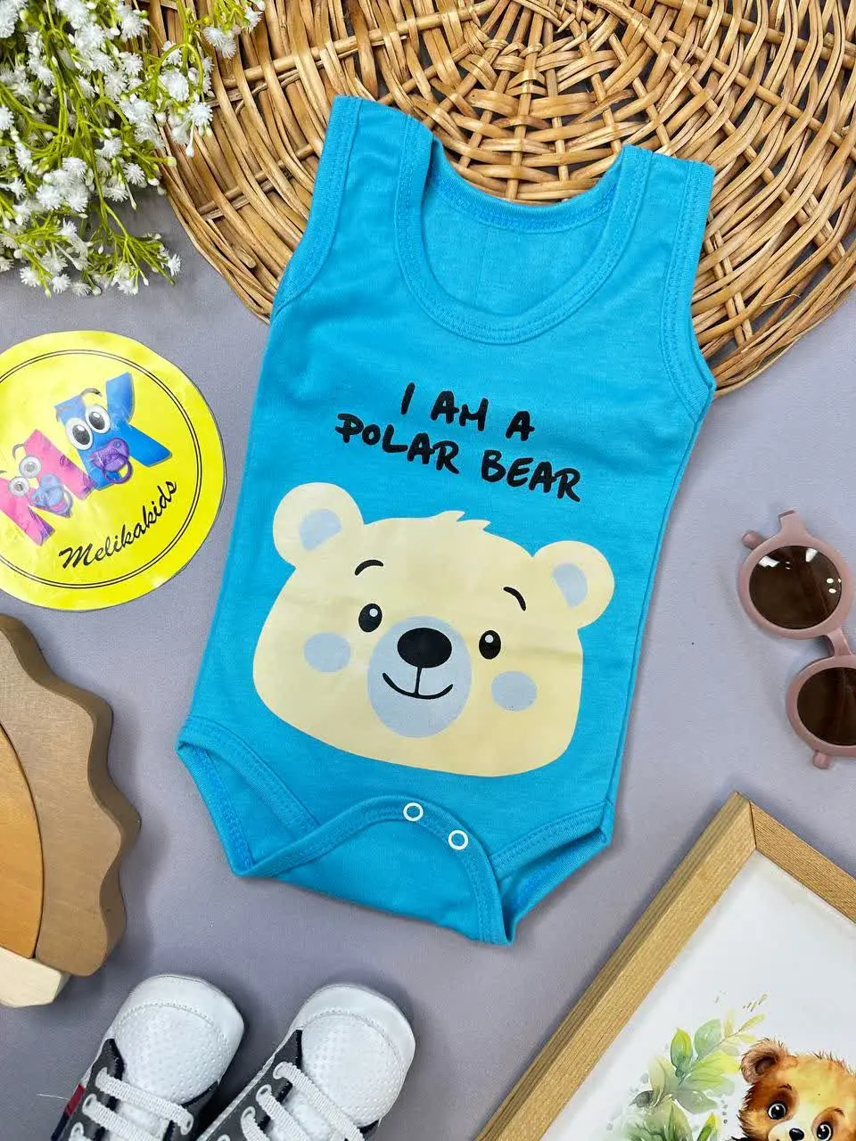 بادی زیردکمه طرح خرس قطبی آبی نوزادی و کودک کد ۱۱۸۰۳۷ 
